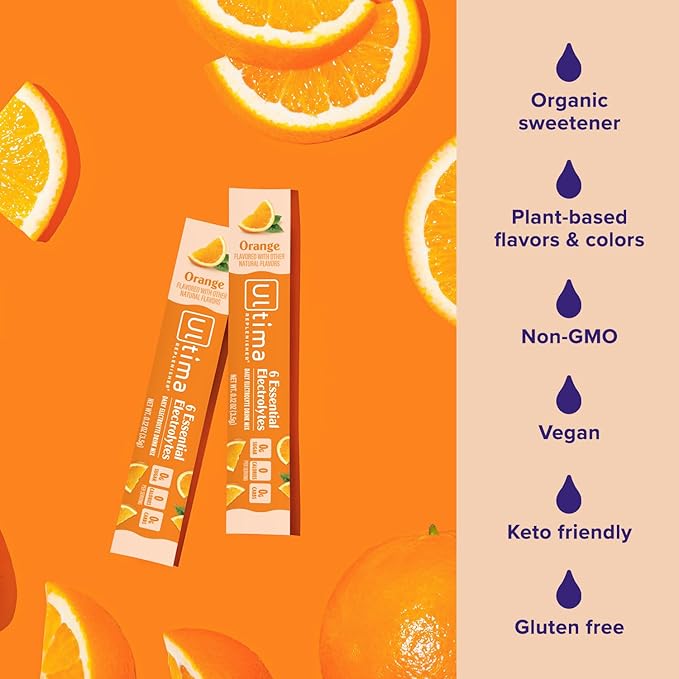 Ultima Replenisher Daily Electrolyte Powder Drink Mix ?“Sugar Free ??Orange, 20 Stickpacks