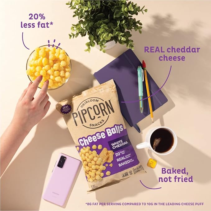 Heirloom White Cheddar Cheese Balls by Pipcorn - 4.5oz 6pk - Healthy Snacks, Gluten Free, Heirloom