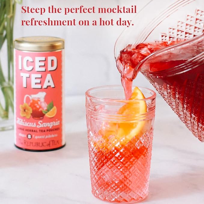 The Republic of Tea – Hibiscus Sangria Iced Herbal Tea, 8 Large Quart-Sized Iced Tea Pouches