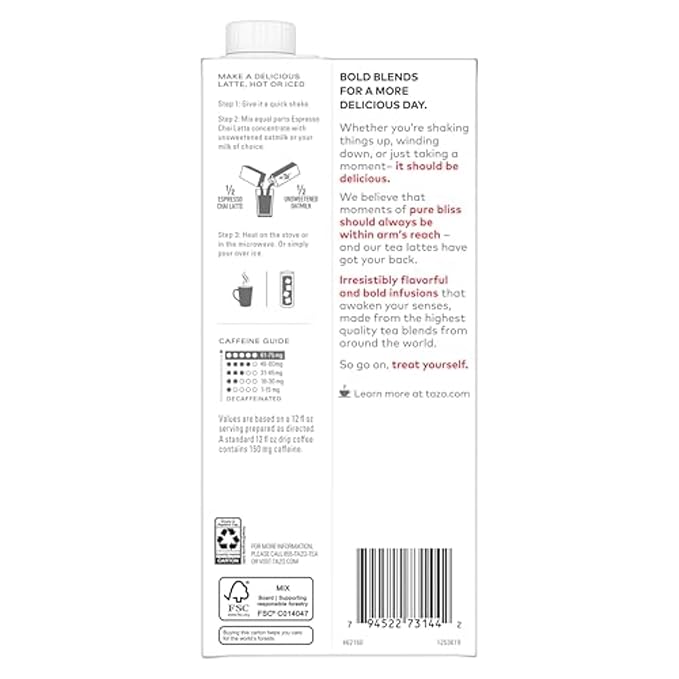 TAZO Espresso Chai Latte, Black Tea Concentrate, Easy to Serve Espresso Chai Tea for Everyday Cafe
