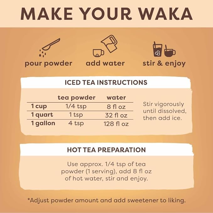 Waka Instant Black Tea Mix Pouch, Decaffeinated - 100% Tea Leaves, No Additives, Unsweetened Tea