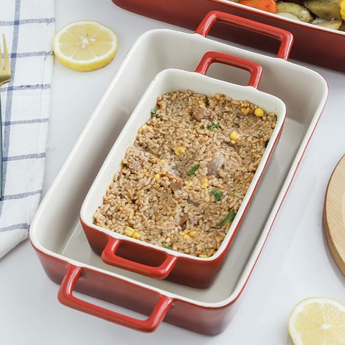 KOOV Bakeware Set, Ceramic Baking Dish, Rectangular Baking Pans Set, Casserole Dish for Cooking