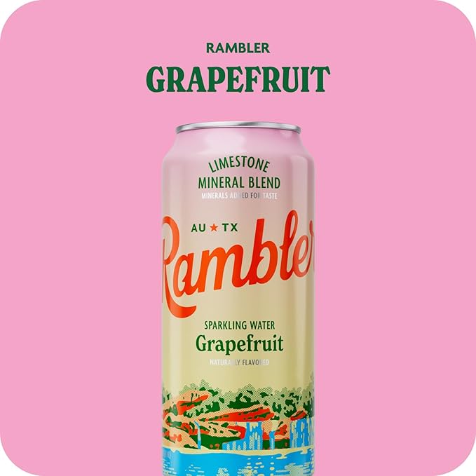 AUTX RAMBLER Sparkling Water, Texas Limestone Mineral Blend, Grapefruit Flavor, 16-Ounce Tallboy