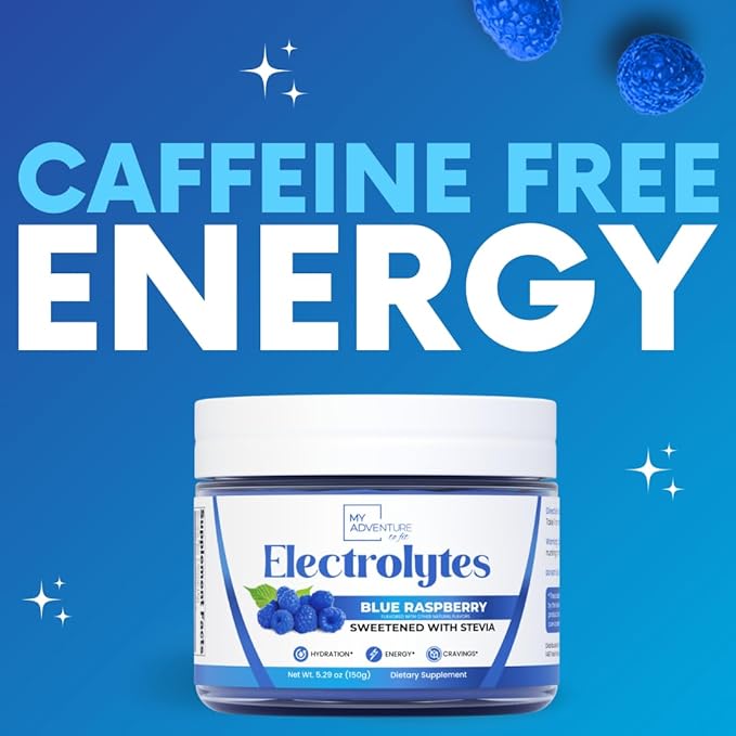 Zero Sugar - Blue Raspberry Electrolytes Powder - Refreshing Hydration - Caffeine Free Energy - All