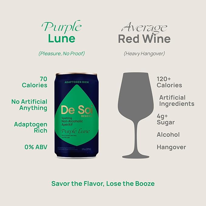 De Soi Purple Lune Mocktails NA Drinks 8 fl oz (12-pack) - Adaptogen Drink, Sparkling Drink with