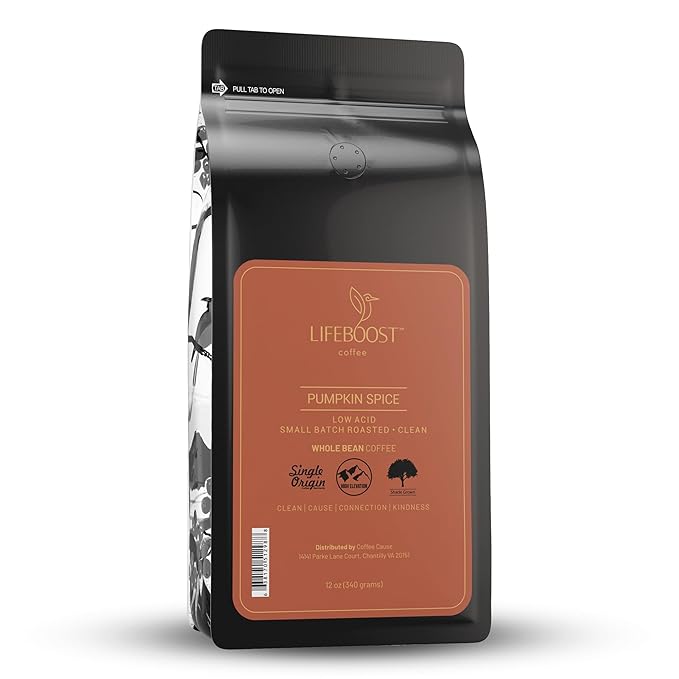 Lifeboost Pumpkin Spice Coffee Whole Bean ??Organic, Low Acid, Non-GMO - Cozy Fall Time Blend