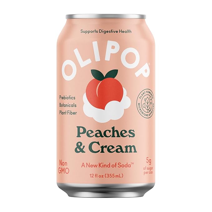 OLIPOP Prebiotic Soda Pop, Peaches & Cream, A New Kind of Soda Packed with Prebiotics, Fiber, and