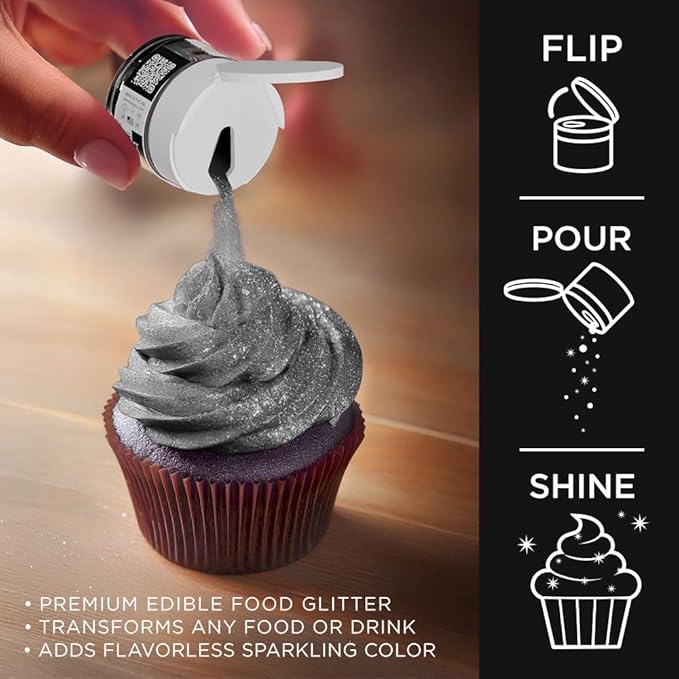 Bakell - Black Shimmer Tinker Dust (5g, 1x Jar) Edible Glitter for Food, Desserts, and Beverages!