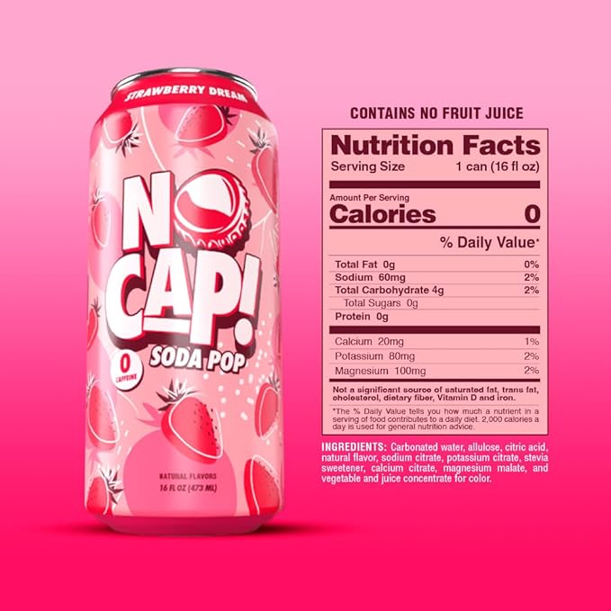 No Cap! Healthy Soda Drinks For Kids, Teenagers & Adults, Natural Flavors, Zero Sugar, Zero