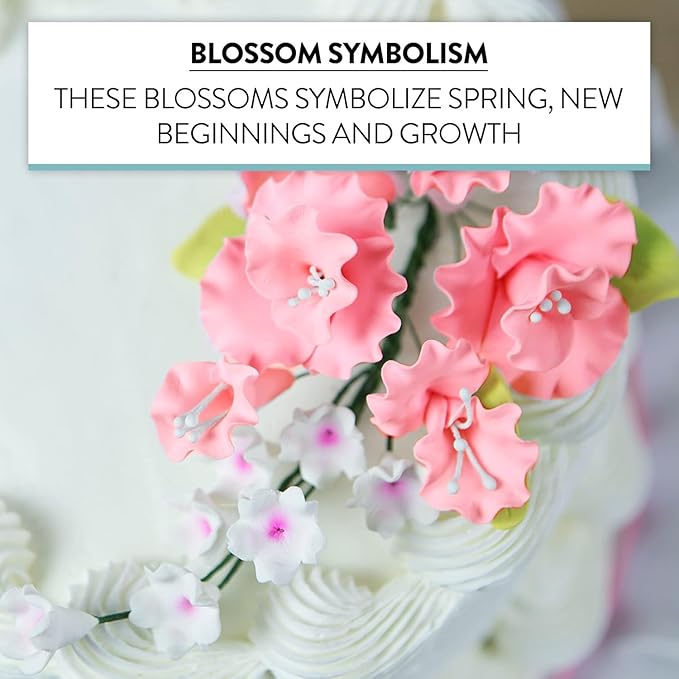 Sugar Blossom Cake Spray – Gumpaste Flowers for Cake Decorating – Pink Cherry Blossoms with Green