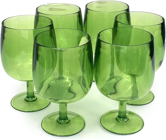 Yalin Set of 6 Unbreakable 12 oz Acrylic Plastic Wine and Water Tumbler Stackable Goblets. (Green