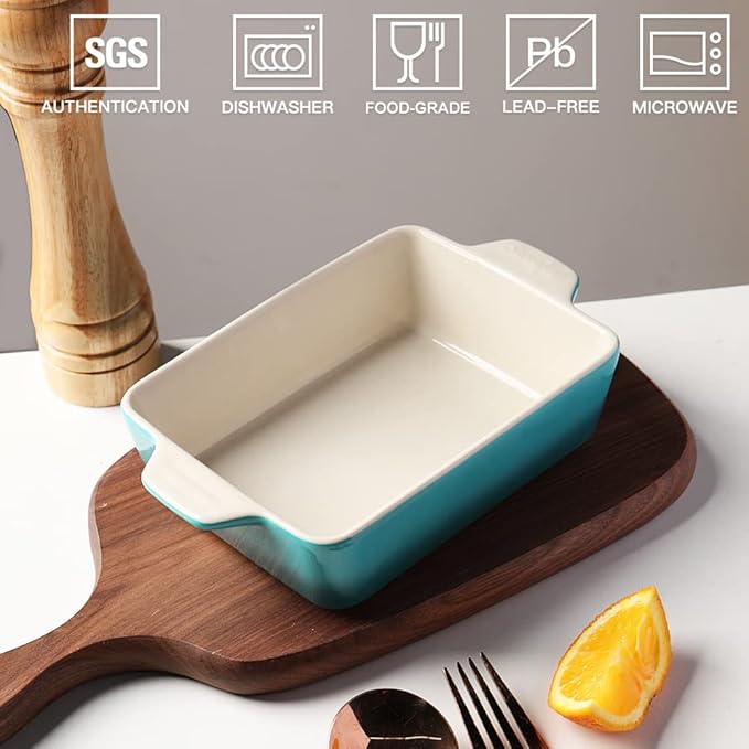 Sweejar Ceramic Baking Dish, Rectangular Small Baking Pan with Double Handles, 20 Oz for Cooking