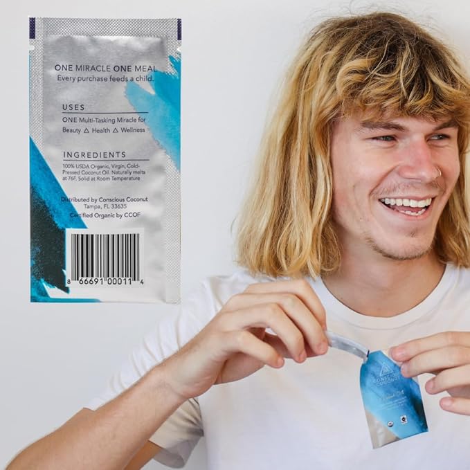 Conscious Coconut Organic Coconut Oil Packets, Coconut Oil for Skin Care and Hair Care, MCT Travel