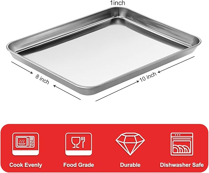 Baking Sheets for Oven, Stainless Steel Cookie Sheet Baking Pan Toaster Oven Tray 10 x 8 x 1 Inch