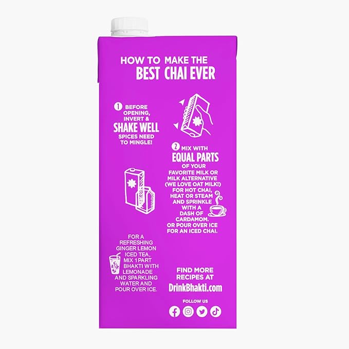 Bhakti Chai Tea Concentrate | Sugar-Free, Organic Fresh Ginger, Black Tea, Spiced, Dairy-Free