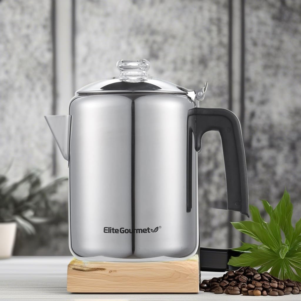 Elite Gourmet EC008 8-Cup Stovetop Coffee Percolator, Stainless Steel