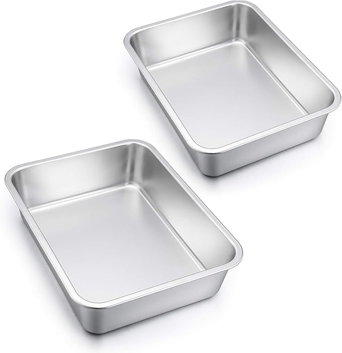 E-far Lasagna Pan Set of 2, Deep Stainless Steel Baking Pans, 12.75 x10 x3.2 Inches Rectangular