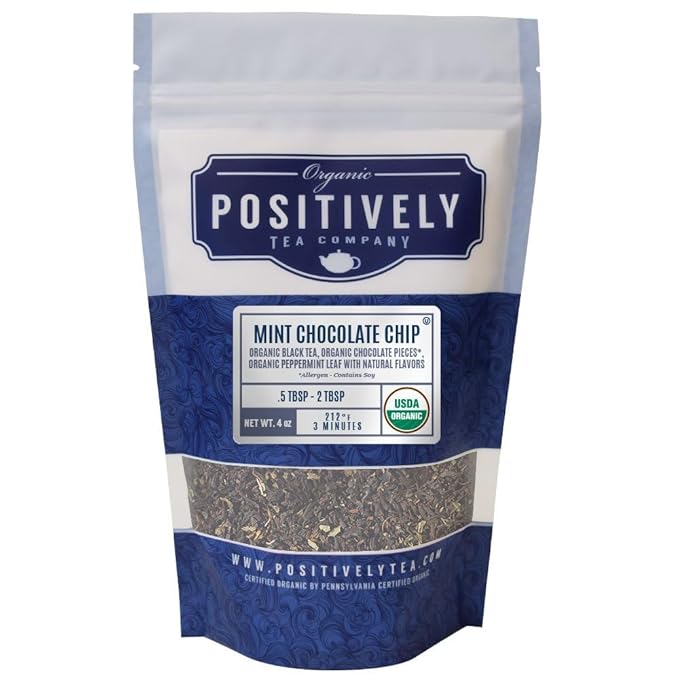 Organic Positively Tea Company, Mint Chocolate Chip, Black Tea, Loose Leaf, 4 Ounce