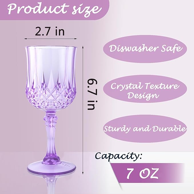 Plastic Wine Glasses，Plastic Goblets Vintage Style Cordial Drinking Glasses for Wedding Reception