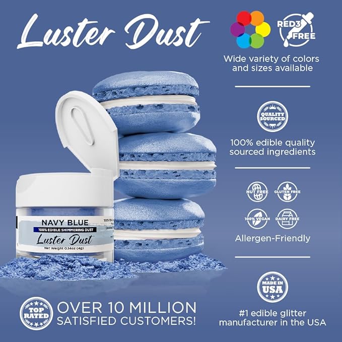 Luster Dust - Navy Blue (4g 1x Jar) | Edible Vegan Dust & Paint for Cake Decorating, Ice Cream