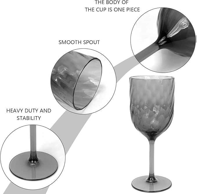Yalin Set of 6 Unbreakable 15 oz Acrylic Plastic Wine and Water Tumbler Stackable Goblets. (Gray