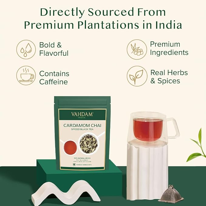 VAHDAM, Cardamom Chai Tea Loose Leaf (50 Cups,3.53 oz)  India's Traditional Cardamom Tea | Spiced