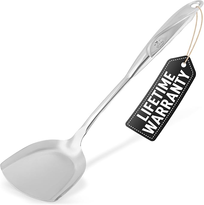 Zulay Kitchen Stainless Steel Metal Wok Spatula - Durable Wok Turner Spatula Shovel - Durable