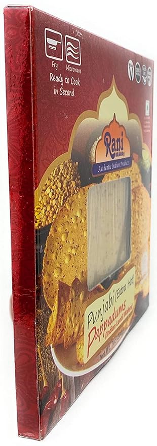 Rani Pappadums (Indian Lentil Wafer Snack) Punjabi Papad - Extra Hot, 7oz (200g) Approximately