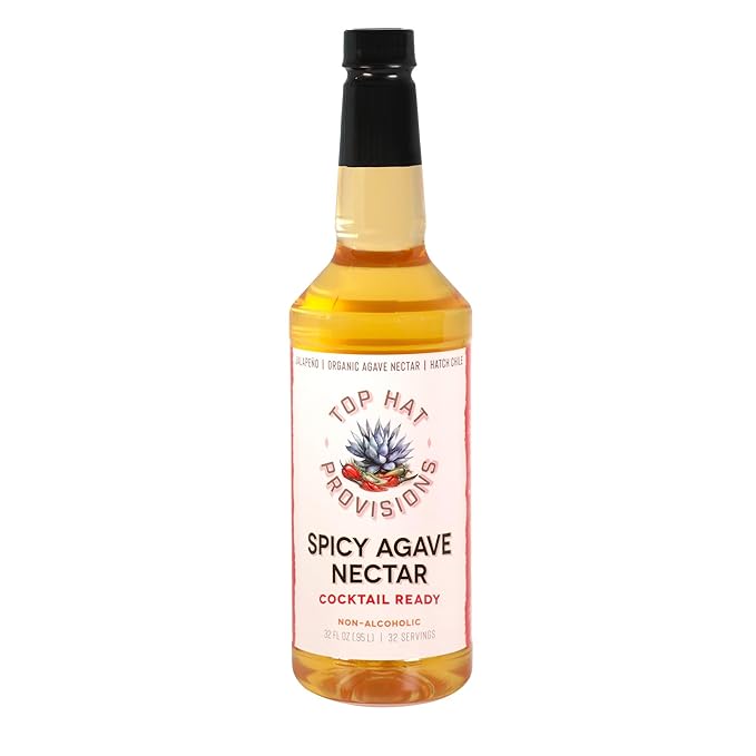 Top Hat Spicy Agave Nectar - Made with 100% Organic Agave Nectar, Hatch Chile & Jalape챰o - Lower
