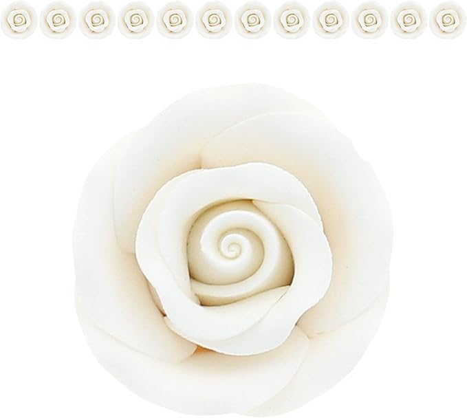 Global Sugar Art Premium Edible Roses, White, Unwired, Medium 1.5 inches, 12 Count by Chef Alan