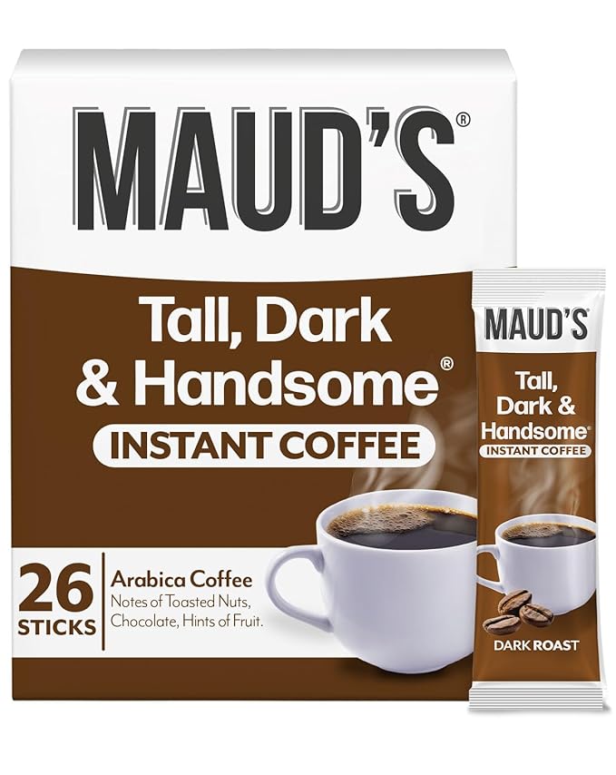 Maud's Dark Roast Instant Coffee, 26 ct, 100% Arabica Coffee, Instant Hot or Iced Coffee - Just add
