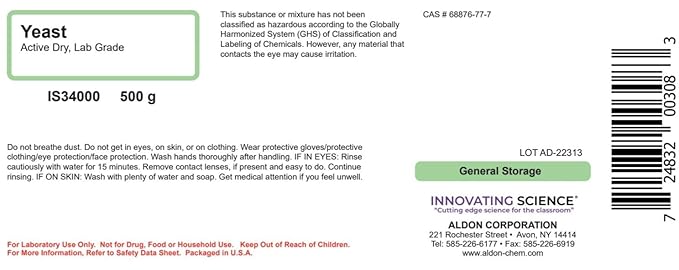 ALDON Innovating Science Active Dry Yeast, 500g - Laboratory Grade - Excellent for Biology Labs