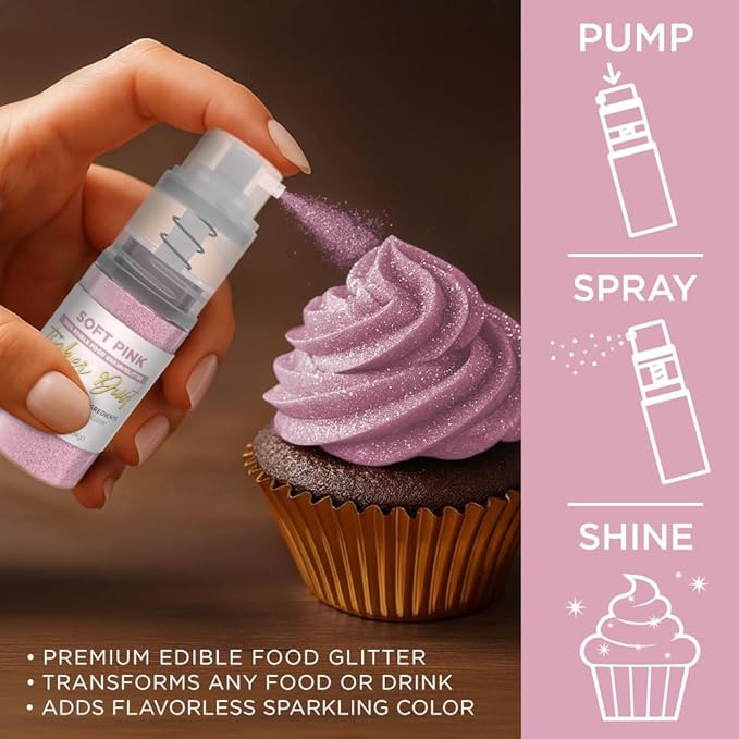 Bakell - Soft Pink Tinker Dust (4g, 1x Mini Spray Pump) Edible Glitter for Food, Desserts, and