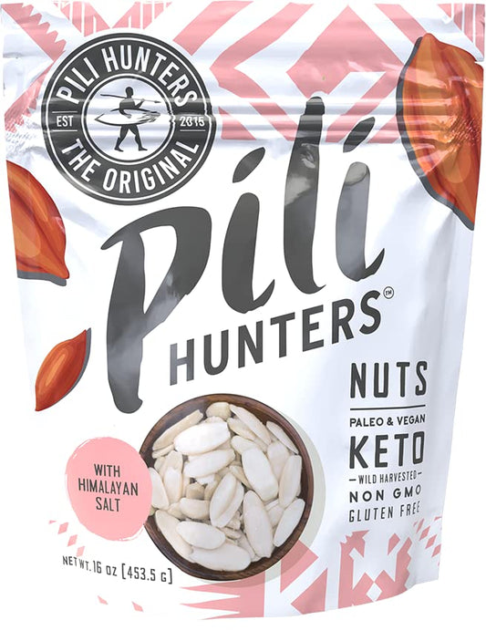 Pili Hunters - Wild Sprouted Pili Nuts, Himalayan Salt (1 lb Bag) Keto/Paleo/Vegan Snacks, Low Carb