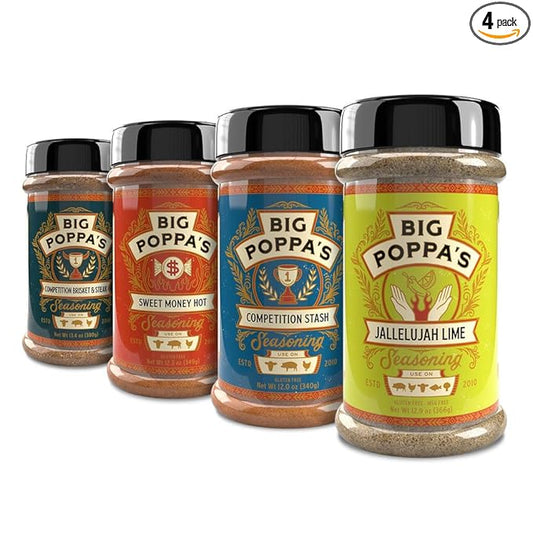 Big Poppa's Sweet Heat Flavor Bundle (4-Pack) - Featuring Sweet Money Hot, Competition Brisket &