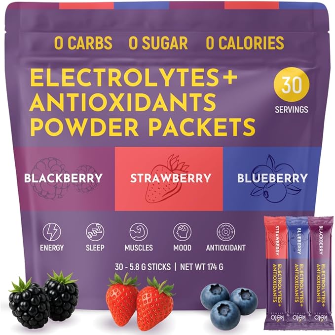 Keto Vitals Berry Electrolytes Powder Packets No Sugar | Keto Friendly Electrolytes Travel Packets