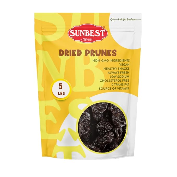 Sunbest Natural Jumbo Pitted Prunes – 5 lb Bulk Bag (80 oz) – Tender, Juicy & Nutrient-Rich Dried