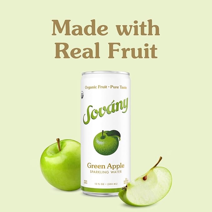 Sovány Sparkling Water, Green Apple, Seltzer Water Drinks, USDA Organic, Made With Real Fruit
