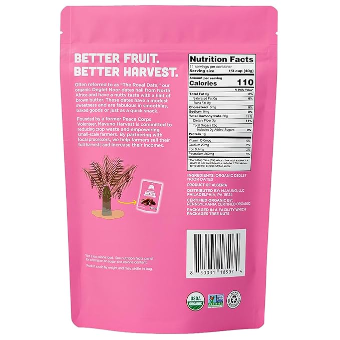 Mavuno Harvest Pitted Dates Dried Fruit Snacks | Organic Dried Dates | Healthy Snacks for Kids and
