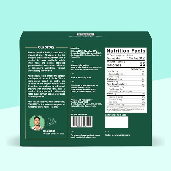 Hibiscus Cranberry Iced Tea Bags (26 Pitcher Tea Bags/52 Quarts) Zero Added Sugar | Naturally Sweet