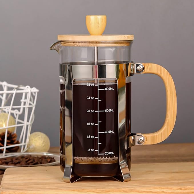 Sivaphe 34 oz French Press Coffee/Tea Maker with Bamboo Lid and Hand Stainless Steel High