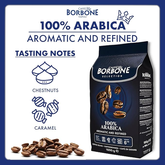 Caffe Borbone Whole Bean Coffee, Medium Roast 100% Arabica Blend, Aromatic and Refined Italian