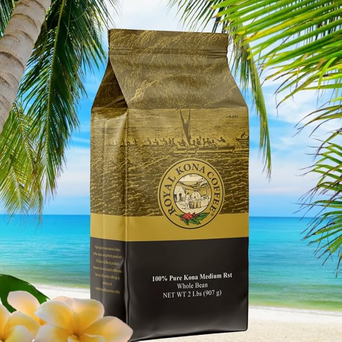 ROYAL KONA COFFEE Whole Bean - 100% Hawaiian Kona Whole Bean Coffee Medium Roast, 2 Pounds
