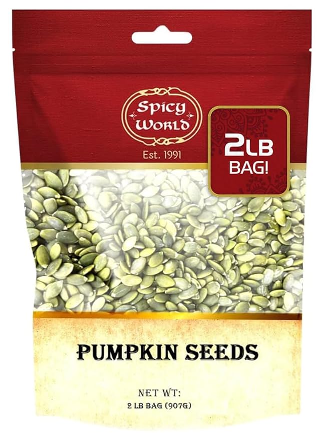 Raw Pumpkin Seeds 2 LB Bag - Shelled, AAA Grade, Unsalted, Dry, Vegan, Bulk Bag by Spicy World
