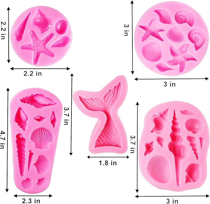 Seashell Silicone Molds, AIMEIKI 5 Pack Marine Theme Cake Fondant Silicone Molds Seashell Conch