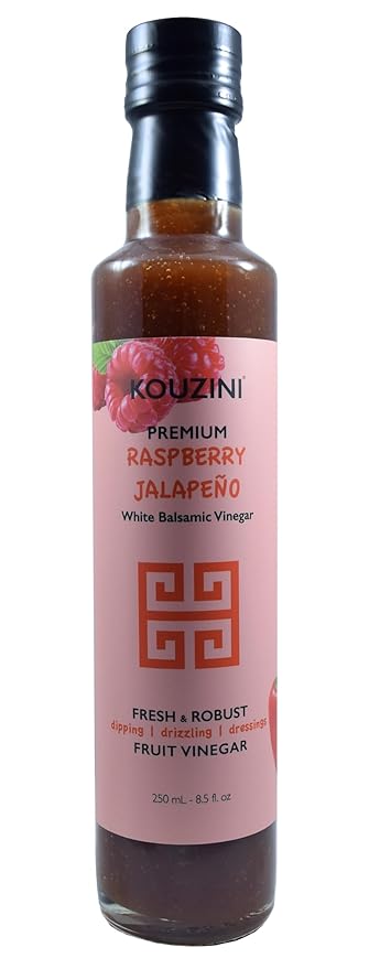 Kouzini Ultra Premium Raspberry Jalapeno Fruit White Balsamic Vinegar, Aged Balsamic Vinegars from