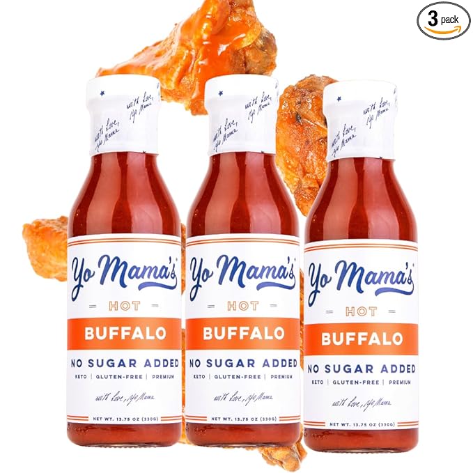 Yo Mama???Foods Keto Hot Buffalo Dipping, Marinade & Wing Sauce - Pack of (3) - Low-Zero Carb, No