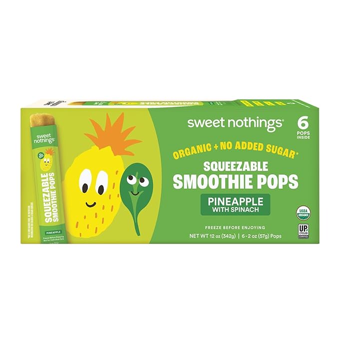 Sweet Nothings, Pineapple, USDA Organic Kids' Squeezable Fruit Smoothie Popsicle Pops, Value Pack