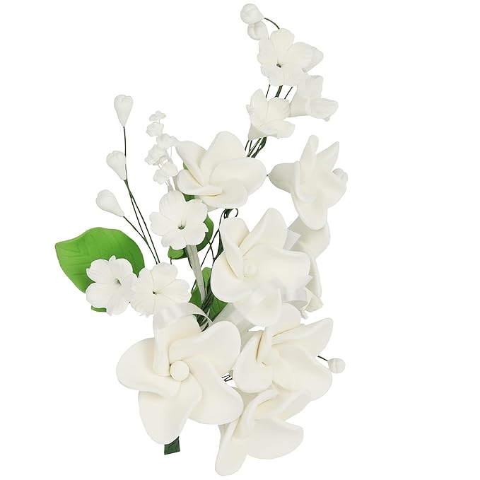 O'Creme Gumpaste Flower Spray, White Plumeria - Edible Flowers for Cake Decorating - Sugar Paste