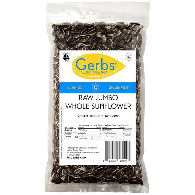 Gerbs Jumbo Raw Whole Sunflower Seeds 2 lbs. | No Additives, Shell-On, Resealable Bag |
